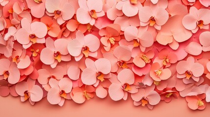 Beautiful Pink Orchid Flowers on Soft Coral Background