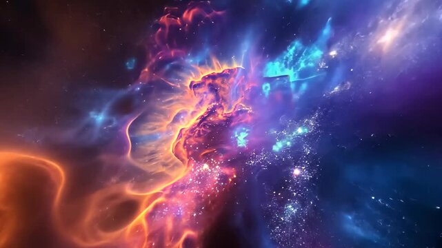 A vibrant space scene featuring an abundance of stars and swirling clouds, Distant galaxies masked by breathtakingly vibrant nebula clouds
