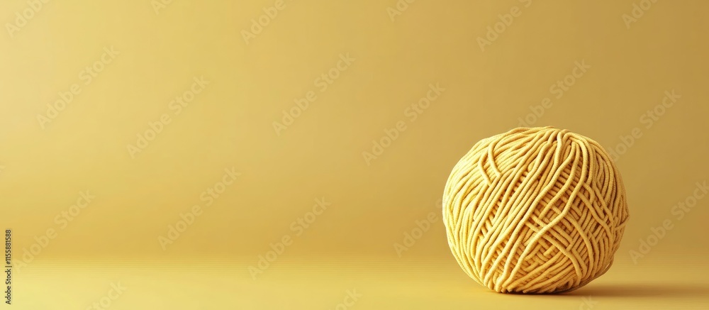Poster golden yarn skein on a soft yellow background with ample copyspace for text and design elements in a