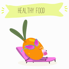 Sea buckthorn, funny berry, fruit cute cheerful characters. Vector hand drawn illistration.