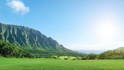 Obraz premium stunning landscape featuring lush green hills and bright sky