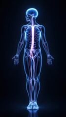 Medical illustration of a human body with highlighted anatomical features, showcasing vagus nerve stimulation.