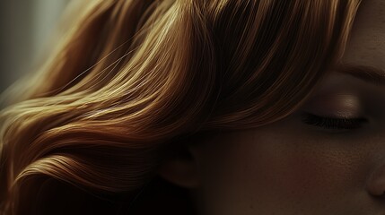 Closeup of Red Hair and Freckled Face with Gentle Lighting Enhancing Natural Beauty : Generative AI