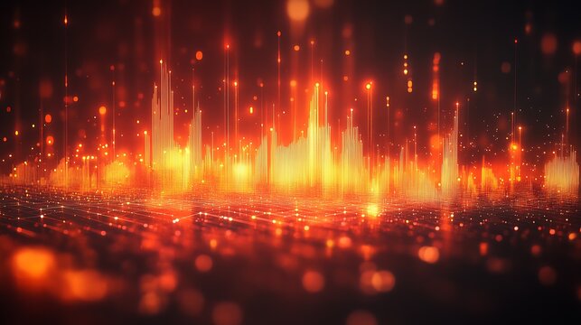 Orange and Red Abstract Digital Sound Wave with Light Particles : Generative AI - Powered by Adobe