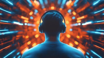 Immersive Audio Experience with Person Listening to Music in Futuristic Setting : Generative AI