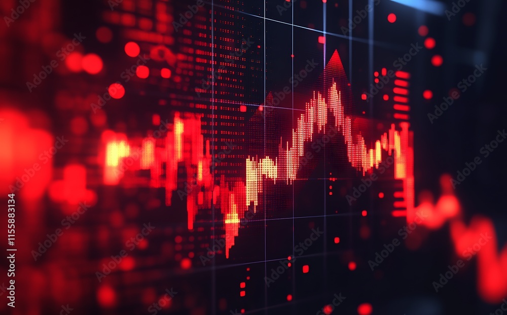 Aufkleber Red stock market graph with fluctuating lines and analytics data : Generative AI