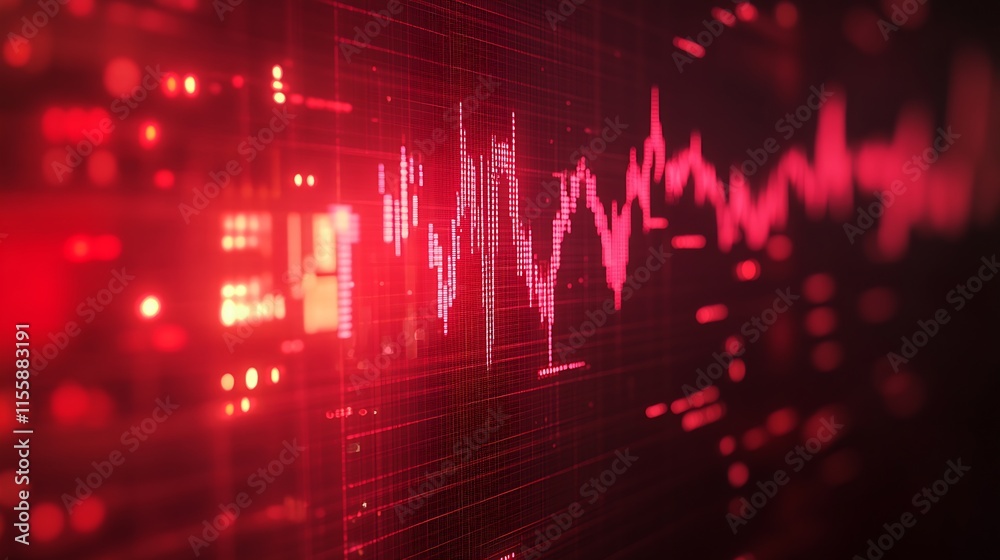 Fototapete Dynamic Red Technology Background with Pulsating Grid Elements and Light Effects : Generative AI