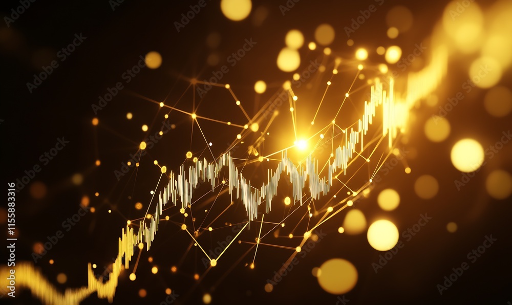 Aufkleber Rising Stock Market Chart with Golden Light Effects and Data Nodes : Generative AI