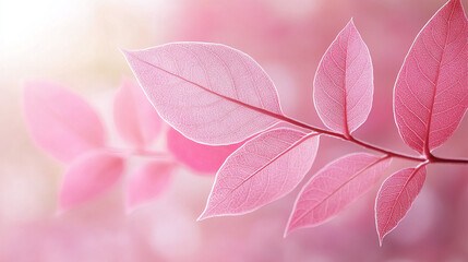 Pastel leaf or leaves wallpaper background. plant decoration print, soft romantic pink banner poster or greeting or invitation card.