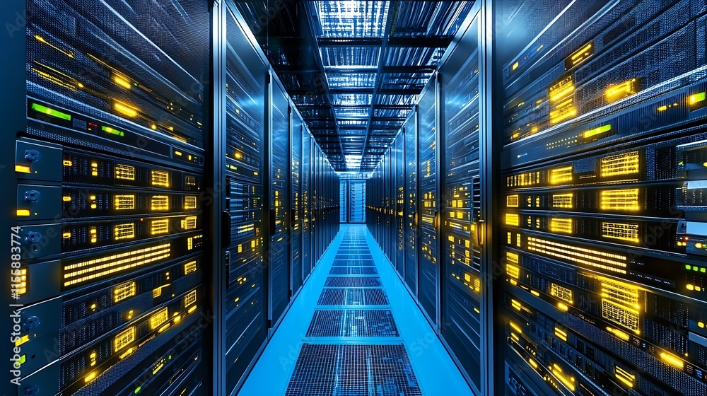 Aufkleber Modern Data Center Interior Featuring Advanced Server Racks and Efficient Cooling Systems : Generative AI
