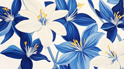 Blue and White Lilies Floral Artistic Painting