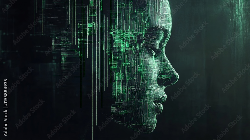 Poster cybernetic profile portrait with digital circuitry and futuristic aesthetic : generative ai