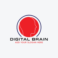 digital tech brain logo design vector