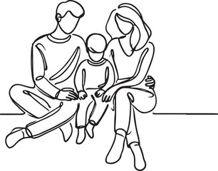 Simple Line Art of a Family Sitting Together in Harmony