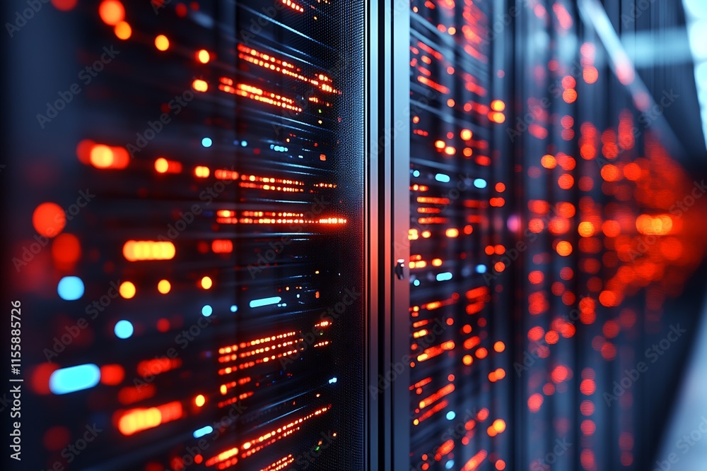 Leinwandbilder illuminated data center with vibrant red and blue server lights conveying a high-tech environment : 