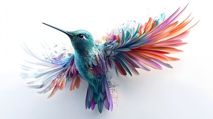 Obraz premium Colorful Hummingbird In Flight With Artistic Wings