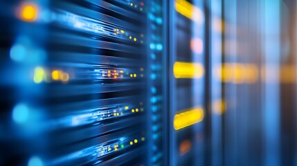 Vibrant and Blurred Server Rack Data Center Technology Abstract Background : Generative AI