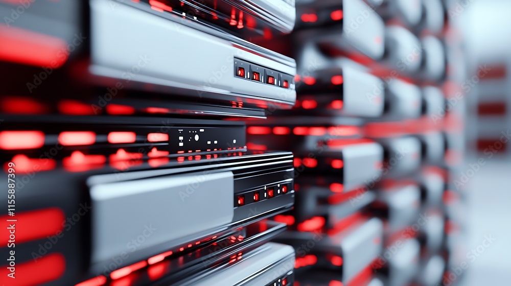 Aufkleber Sleek Data Center Shelving Featuring Red LED-Accentuated Servers and Advanced Technology : Generative AI