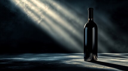 Single wine bottle in dramatic light.