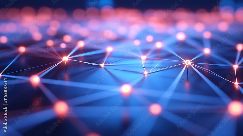 Poster futuristic glowing network diagram technology illustration with blue and red dots : generative ai