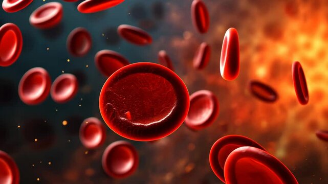 A close-up video of red blood cells circulating within a blood vessel, Dynamic depiction of oxygenated red blood cells