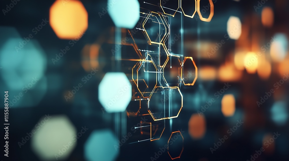 Aufkleber Futuristic Hexagonal Digital Network Background with Glowing Effects : Generative AI