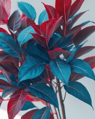 A close up of a bunch of leaves with a mix of red and blue