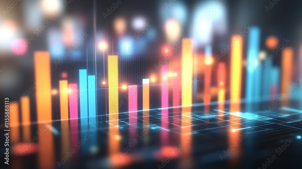Poster Dynamic bar graph with futuristic holographic effects and colorful lighting : Generative AI