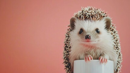 Adorable Hedgehog with Spikes Posing Against Pink Background
