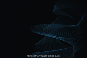 Glowing blue wavy lines on abstract technology black background. Digital hi-tech vector illustration 