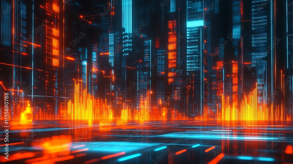 Poster vibrant neon cityscape depicting a digital future with dynamic art : generative ai