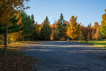 Fototapeta premium An empty parking lot in the fall colors