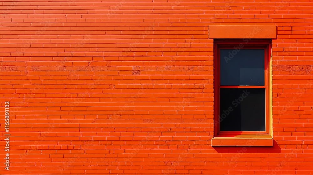 Poster bright orange brick wall with single window modern artistic architecture : generative ai