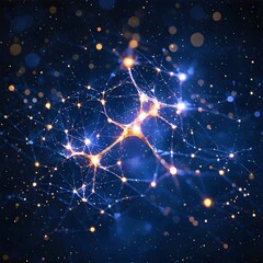 Fototapeta premium Glowing Neural Web Superimposed on Starry Night Sky, Representing the Universe's Connectivity and Digital Integration