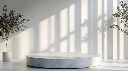 An empty podium or pedestal display with a cylindrical stand on a white background.