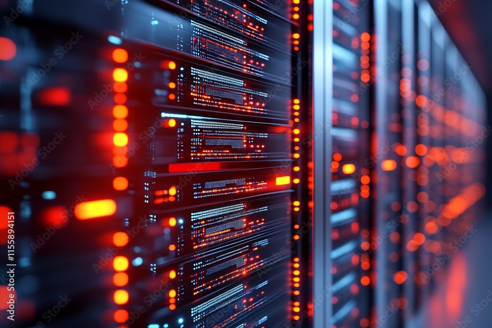 Poster Advanced Server Infrastructure in Data Center With Dazzling Red Illumination for Optimal Technology Performance : Generative AI
