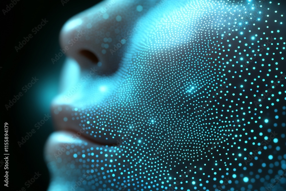 Poster Digital Face with Dotted Pattern Representing Advanced AI Technologies : Generative AI