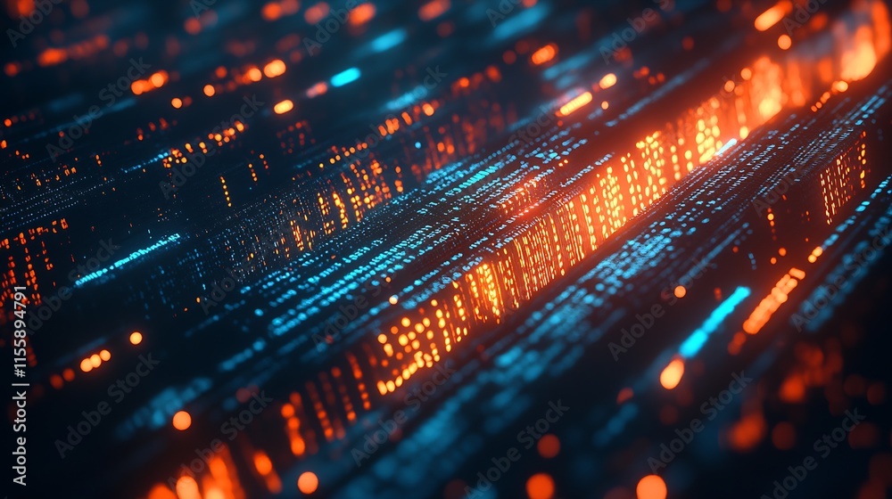 Poster vibrant orange and blue digital circuit with futuristic technology themes : generative ai