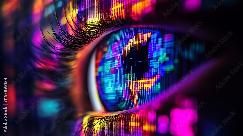 Aufkleber cyber eye digital art with futuristic neon pixelated pattern : generative ai