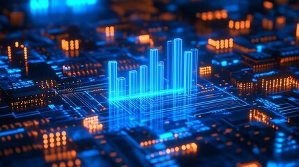 Fototapeta premium Futuristic Digital Cityscape with Glowing Blue and Orange Circuitry : Generative AI