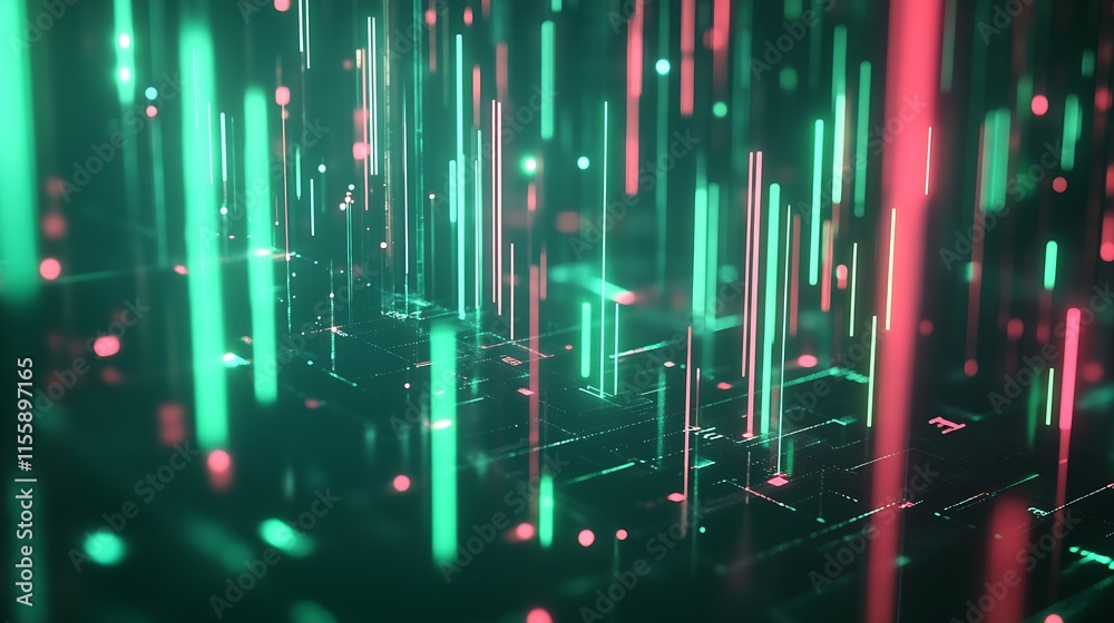 Aufkleber Futuristic Virtual Reality Background with Bright Neon Data Streams : Generative AI