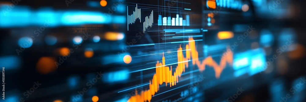 Aufkleber High-tech financial chart displaying complex data patterns in blue and orange hues : Generative AI