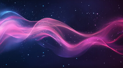 Obraz premium Abstract pink and blue light waves in space with glowing stars
