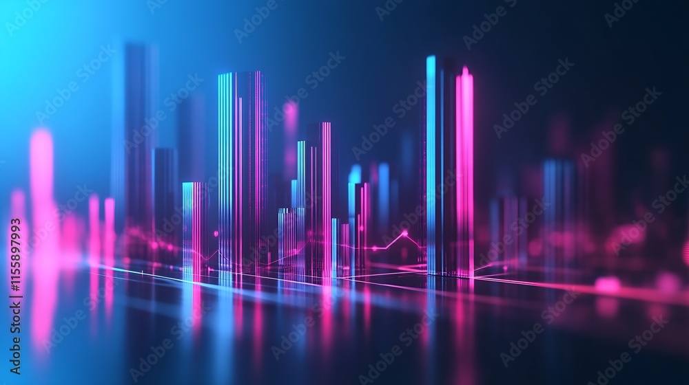 Fototapete Neon Pink and Blue Digital High-Rise Structures Illustrate Advanced Data Science Visualization Concepts : Generative AI