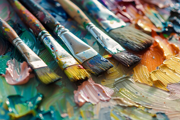 Fototapeta premium Generative AI image of talented artist passionately painting with vibrant colors on a large canvas in an art studio