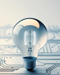 a close up of a light bulb with a circuit in the background