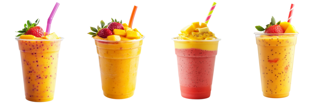 A Set of Refreshing Cups of Deliciously Blended Fruit Smoothies Isolated on Transparent Background