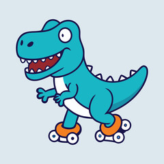 Cartoon T-Rex Dinosaur on Roller Skates