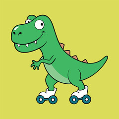 Cartoon T-Rex Dinosaur on Roller Skates