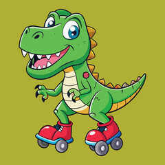 Obraz premium Cartoon T-Rex Dinosaur on Roller Skates